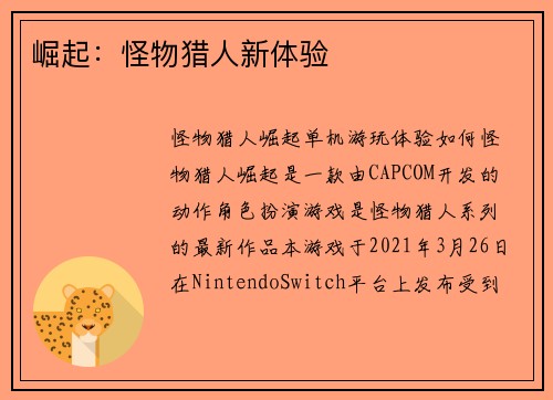 崛起：怪物猎人新体验